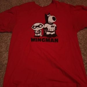Classic FAMILY GUY BRIAN AS BATMAN & STEWIE AS ROBIN WINGMAN T-SHIRT Size L RED